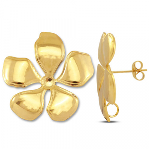 Appr&ecirc;ts en acier Inox boucles d'oreilles / puces d&rsquo;oreilles fleur avec anneau Dor&eacute;