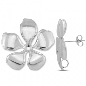 Appr&ecirc;ts en acier Inox boucles d'oreilles / puces d&rsquo;oreilles fleur avec anneau Argent&eacute;