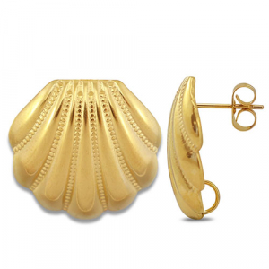 Appr&ecirc;ts en acier Inox boucles d'oreilles / puces d&rsquo;oreilles coquille avec anneau Dor&eacute;