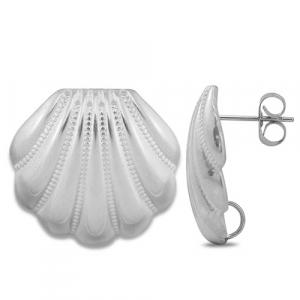 Appr&ecirc;ts en acier Inox boucles d'oreilles / puces d&rsquo;oreilles coquille avec anneau Argent&eacute;