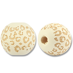 Perles en bois rond 16mm le motif Blanc cass&eacute;-naturel