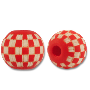 Perles en bois rond 10mm le motif Rouge-naturel