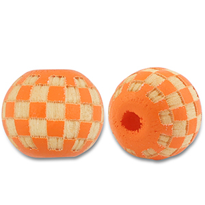 Perles en bois rond 10mm le motif Orange-naturel