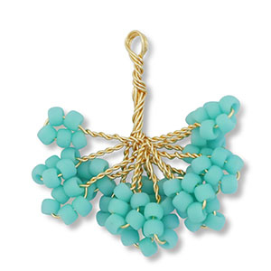 Pendentifs en perles de verre fleur Dor&eacute;-turquoise