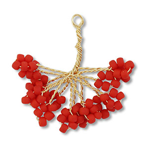Pendentifs en perles de verre fleur Dor&eacute;-rouge