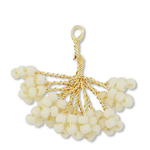 Pendentifs en perles de verre fleur Dor&eacute;-blanc cass&eacute;