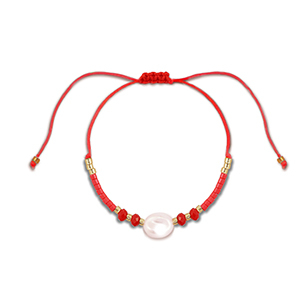 Bracelets tendance perles mixtes Rouge-blanc-dor&eacute;