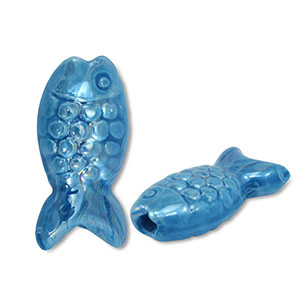 Perles en c&eacute;ramique DQ grecque poisson Bleu p&eacute;trole