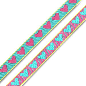 BY31&reg; Ruban texte coeurs Vert turquoise-rose fuchsia-jaune
