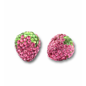 Perles acryliques avec strass fraise Rose-vert clair