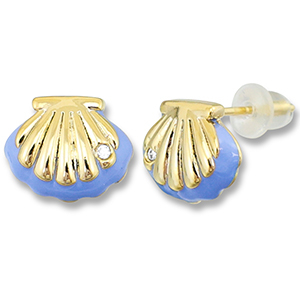 M&eacute;tal TQ laiton boucles d'oreilles / puces d&rsquo;oreilles coquillage Dor&eacute;-bleu caroline