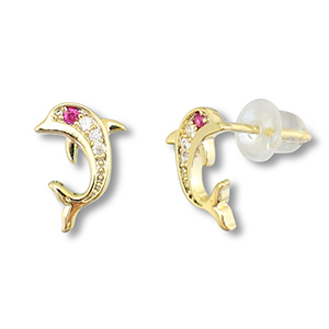 M&eacute;tal TQ laiton boucles d'oreilles / puces d&rsquo;oreilles dauphin Dor&eacute;-rose fonc&eacute;