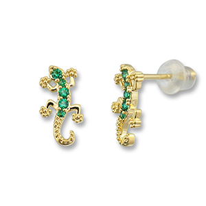 M&eacute;tal TQ laiton boucles d'oreilles / puces d&rsquo;oreilles l&eacute;zard Dor&eacute;-vert