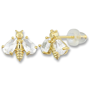 M&eacute;tal TQ laiton boucles d'oreilles / puces d&rsquo;oreilles abeille Dor&eacute;-transparent