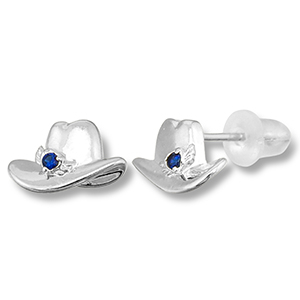 M&eacute;tal TQ laiton boucles d'oreilles / puces d&rsquo;oreilles chapeau de cow-boy Argent&eacute;-bleu fonc&eacute;