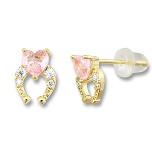 M&eacute;tal TQ laiton boucles d'oreilles / puces d&rsquo;oreilles fer &agrave; cheval avec coeur Dor&eacute;-rose clair