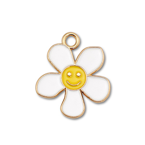 Breloques en m&eacute;tal &eacute;maill&eacute;e fleur avec souriant Dor&eacute;-blanc-jaune
