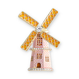 Broches moulin Dor&eacute;-rose clair-jaune dor&eacute;-transparent