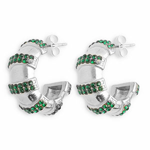 Boucles d'oreilles / puces en acier Inox avec strass Argent&eacute;-vert fonce