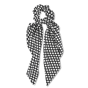 Elastique pour cheveux chouchou avec ruban Noir-blanc cass&eacute;