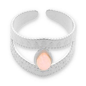 Bagues en acier Inox avec pierre naturelle Argent&eacute;-rose clair