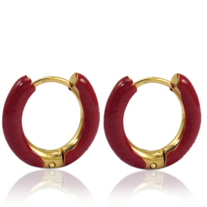 Boucles d'oreilles en acier Inox cr&eacute;oles &eacute;maill&eacute;e 16mm Rouge bourgogne-dor&eacute;
