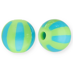 Perles acryliques 12 mm avec ray&eacute;es Vert clair-bleu clair