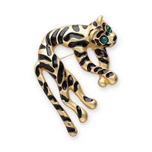 Broches accroche-regard tigre Dor&eacute;-noir-vert