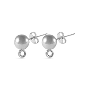 Boucles d'oreilles / puces d&rsquo;oreilles en acier Inox avec anneau 4mm Argent&eacute;