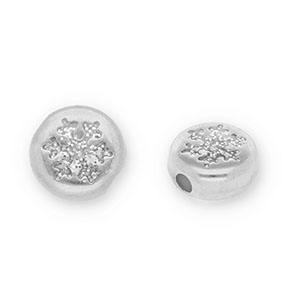 Perles en m&eacute;tal DQ rond avec flocon de neige Argent&eacute; antique-paillet&eacute; argent&eacute; (sans nickel)