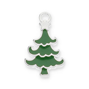 Breloques en m&eacute;tal DQ sapin de No&euml;l Argent&eacute; antique-vert fonce (sans nickel)