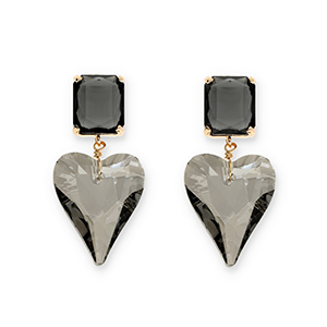 Boucles d&rsquo;oreilles / puces d&rsquo;oreilles en verre de cristal rectangle-coeur Gris fonc&eacute;-gris