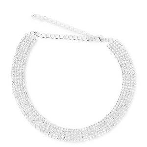 M&eacute;tal TQ laiton collier ras de cou avec strass Argent&eacute;-cristal