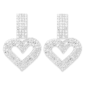 Boucles d'oreilles / puces d&rsquo;oreilles en laiton Eco-brass&reg; avec strass c&oelig;ur Argent&eacute;-cristal
