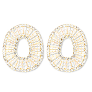 Boucles d'oreilles / puces d&rsquo;oreilles en laiton Eco-brass&reg; avec zirconium ovale Dor&eacute;-cristal