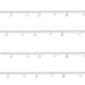 Appr&ecirc;ts en acier Inox cha&icirc;ne maille jaseron avec lune et &eacute;toile Argent&eacute;