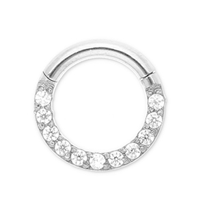 Piercing d&rsquo;oreilles en acier Inox clicker anneau avec strass Argent&eacute;-cristal