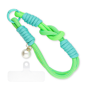 Cordon t&eacute;l&eacute;phonique tendance avec perle incl. attache Vert n&eacute;on-sarcelle turquoise-blanc ivoire