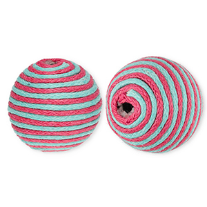 Perles acryliques 22 mm avec fil en coton cir&eacute; wax Bleu-mauve