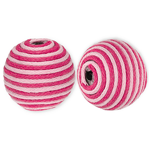 Perles acryliques 22 mm avec fil en coton cir&eacute; wax Rose clair-rose