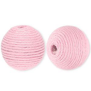 Perles acryliques 22 mm avec fil en coton cir&eacute; wax Rose clair