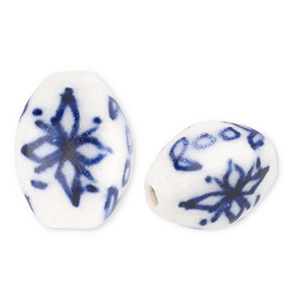 Perles en c&eacute;ramique Blanc cass&eacute;-bleu de Delft
