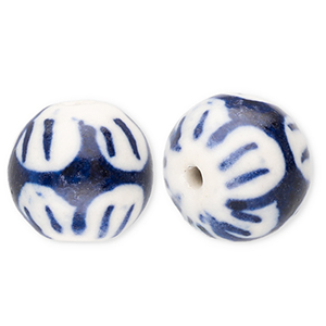 Perles en c&eacute;ramique 12&nbsp;mm avec fleur Blanc cass&eacute;-bleu de Delft