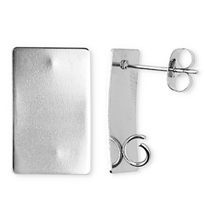Appr&ecirc;ts en acier Inox boucles d'oreilles / puces d&rsquo;oreilles rectangle avec anneau Argent&eacute;