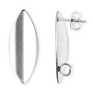 Appr&ecirc;ts en acier Inox boucles d'oreilles / puces d&rsquo;oreilles ovale oblong avec anneau Argent&eacute;