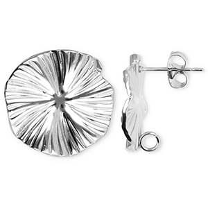 Appr&ecirc;ts en acier Inox boucles d'oreilles / puces d&rsquo;oreilles fleur avec anneau Argent&eacute;