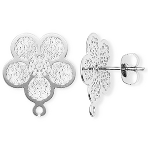Appr&ecirc;ts en acier Inox boucles d'oreilles / puces d&rsquo;oreilles fleur avec anneau Argent&eacute;