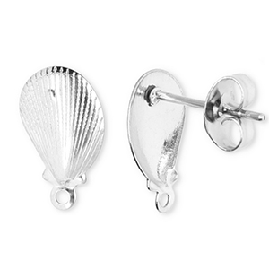 Appr&ecirc;ts en acier Inox boucles d'oreilles / puces d&rsquo;oreilles coquille avec anneau Argent&eacute;