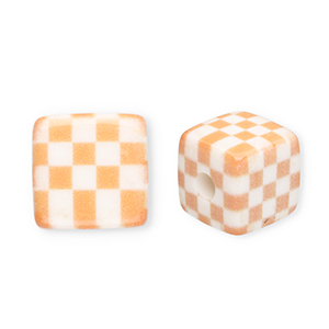 Perles acryliques carr&eacute; avec cubes Orange clair-blanc