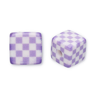 Perles acryliques carr&eacute; avec cubes Violet-blanc